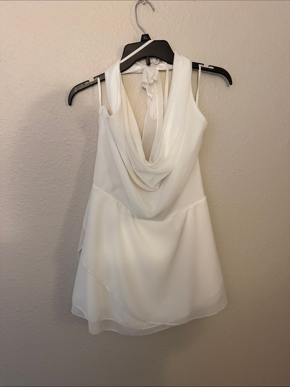 White Sleeveless Cowl Neck Dress
